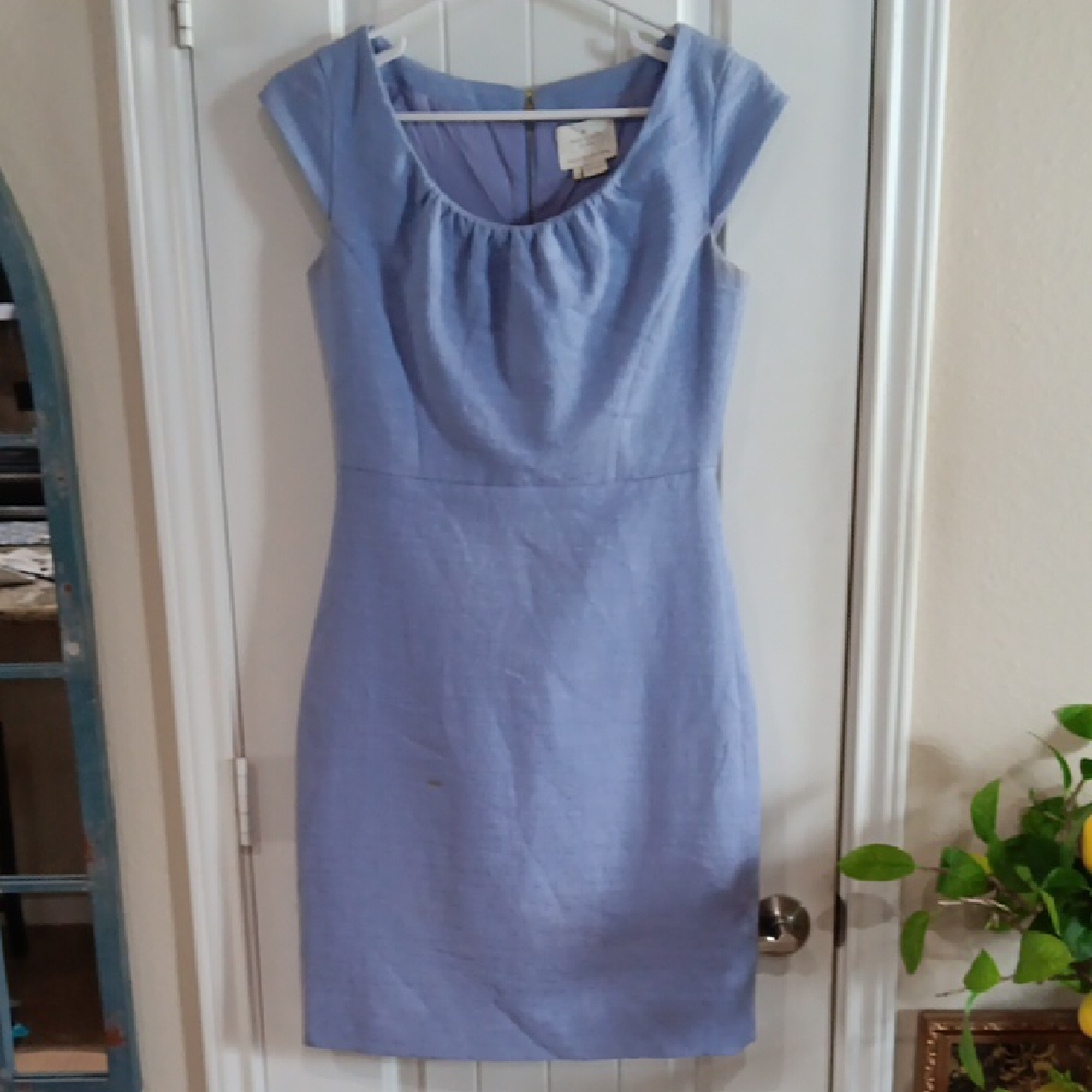 Kate Spade Blue Sheath Midi Dress with Flutter Cap Sleeves